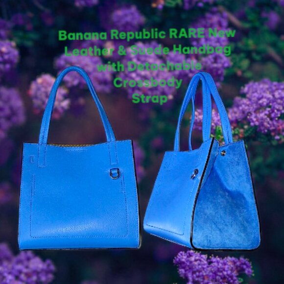 Banana Republic ✨️RARE Leather & Suede E/W Blue 30 Tote Bag w/ Crossbody Strap
